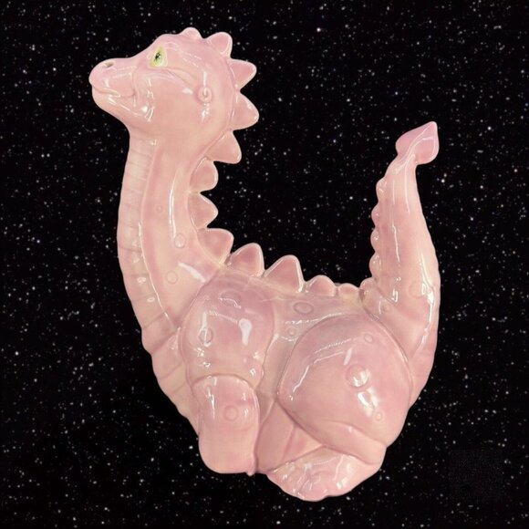 Ceramic Hand Painted Ceramic Pink Dinosaur Figurine Whimsical Figure Vintage - Picture 9 of 12